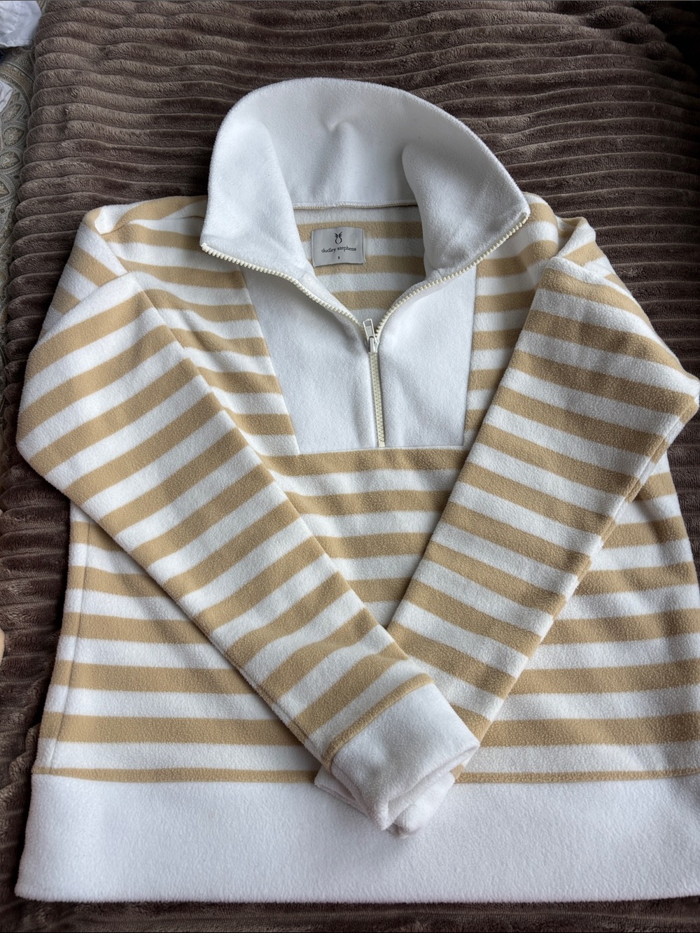 Dudley Stephens Cream and Tan Striped Half-Zip Sweater